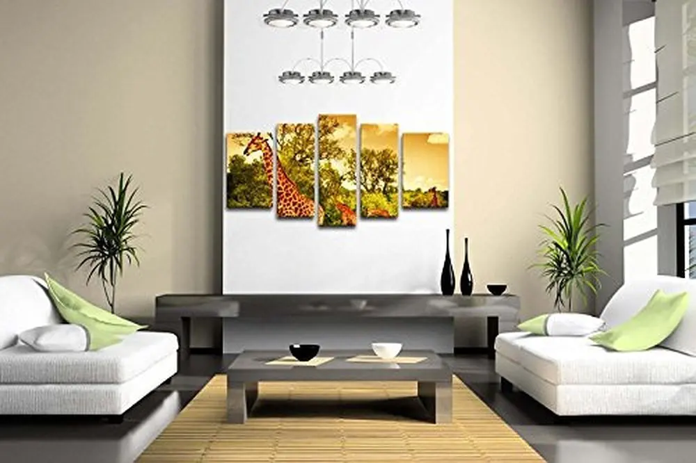 5 панелей жирафы терка листья трава маленькая дорога живопись печать на холсте