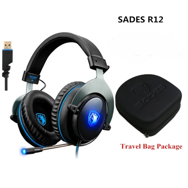 SADES R12 USB игровая гарнитура наушники Виртуальный 7 1 канал с микрофоном