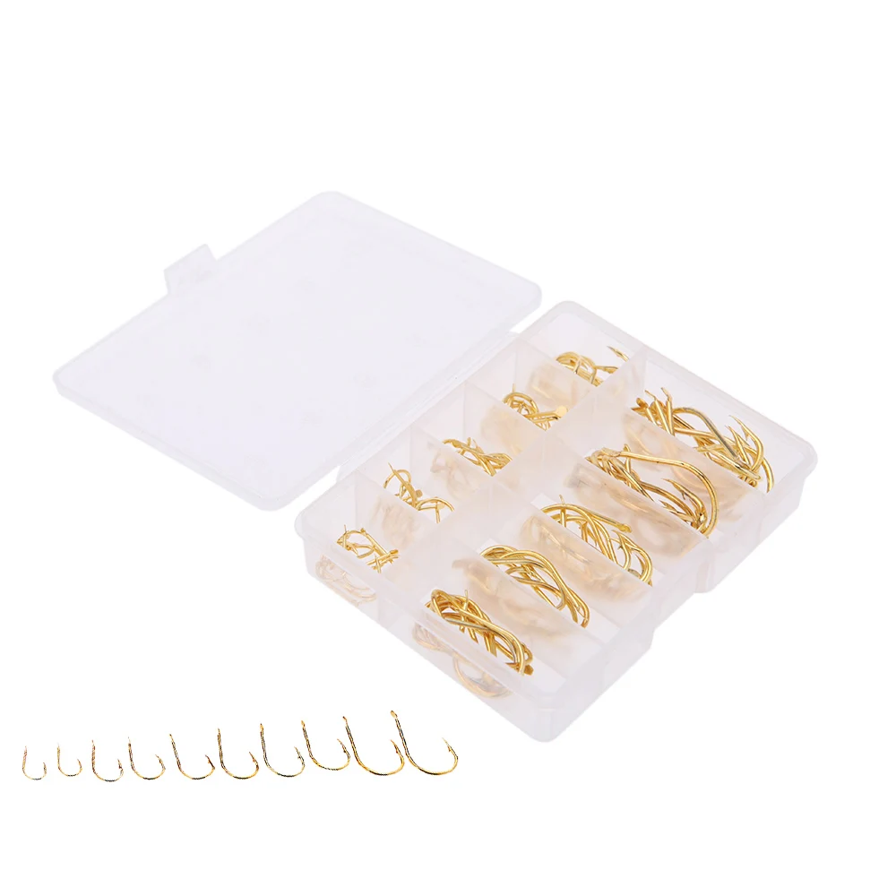 Золотые 100 шт. 10 размеров рыболовные крючки перфорированная стандартная