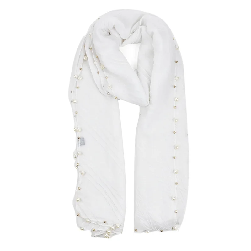 Женский элегантный плиссированный шарф с жемчугом SF843|cotton scarf|brand design scarfbrand fashion