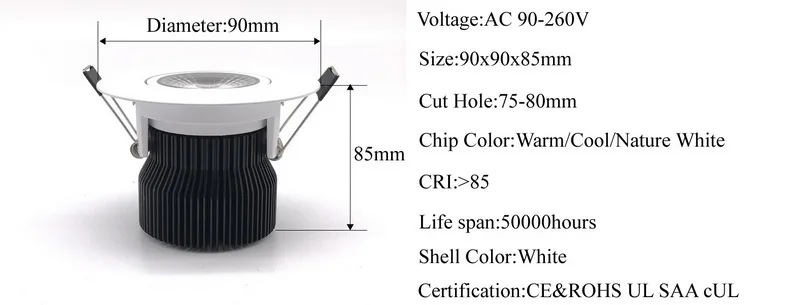 Диммируемая природа белый 4000K 15W 18W Led Cob светильник лампы 60 угол луча Вход AC 85-265V