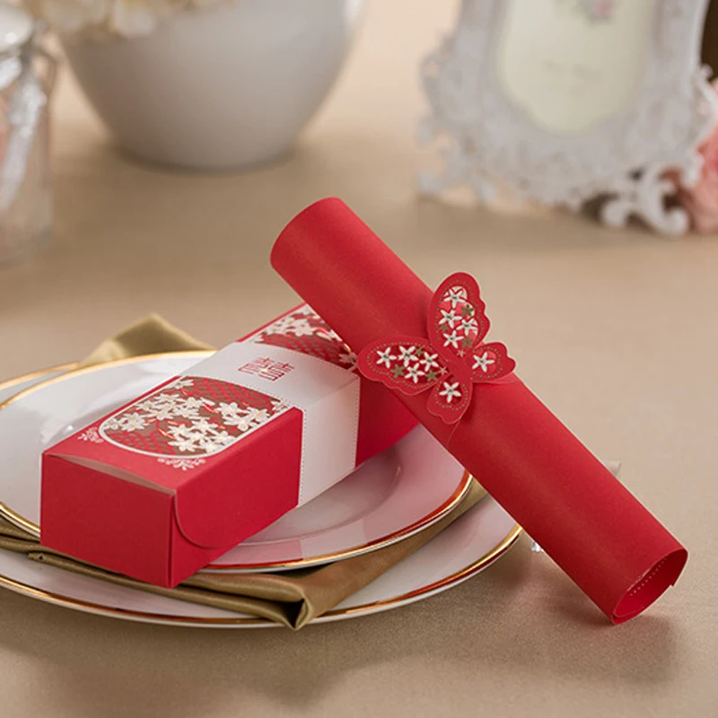 50 шт. красная коробка прокрутки лазерной резки упакованная Свадебная