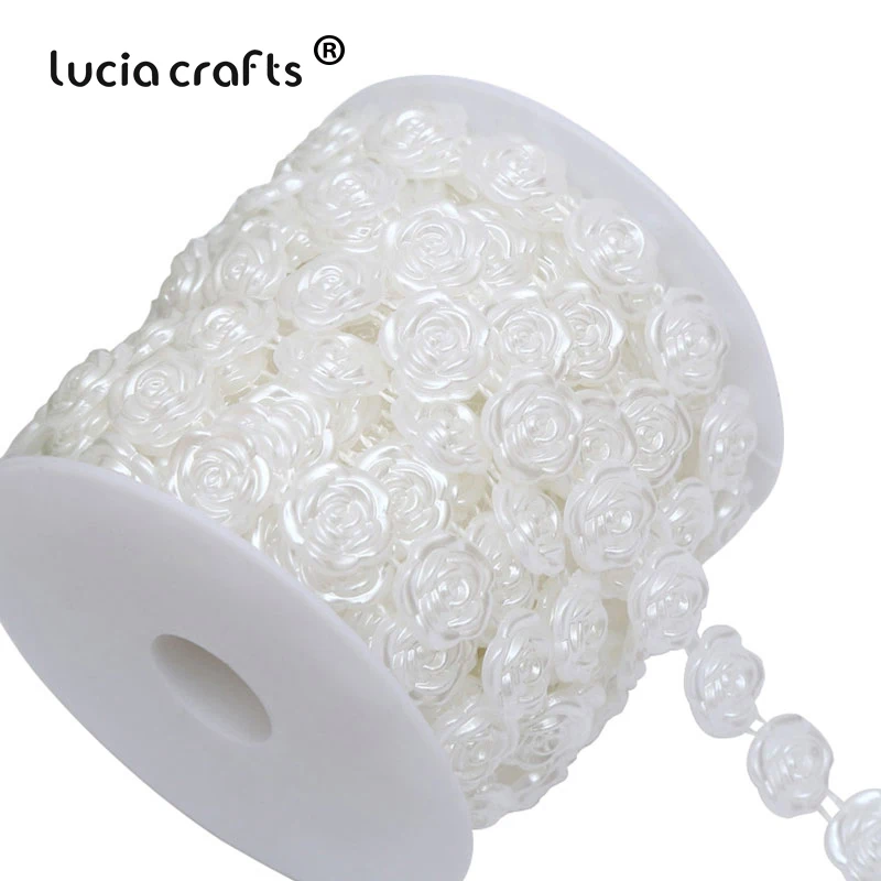 Lucia crafts, 5 м/лот, белый/бежевый цвет, 12 мм, розовый цветок, искусственный жемчуг с плоской задней стороной, для свадебной вечеринки, Декор, DIY аксессуары C0406 - Цвет: C1 White  5meters