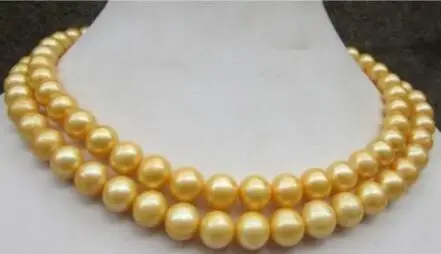 

free shipping luxury Noble jewelry AAA 10-11 mm south sea golden pearl necklace 34 inch
