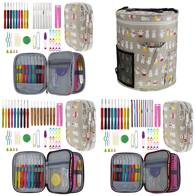 Набор крючков для вязания с белым медведем сумка хранения ниток игла искусство