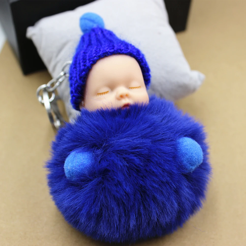 

NEW Cute Sleeping Baby Doll Keychain Pompom Key chain Bag Charm Holder Resin Key Chain Key Ring Pendant