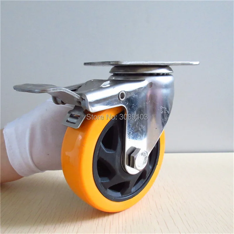 

4 pcs hot 4 inch PVC 304 Stainless steel caster wheel 100mm Stainless Steel Flat pvc Locking Casters
