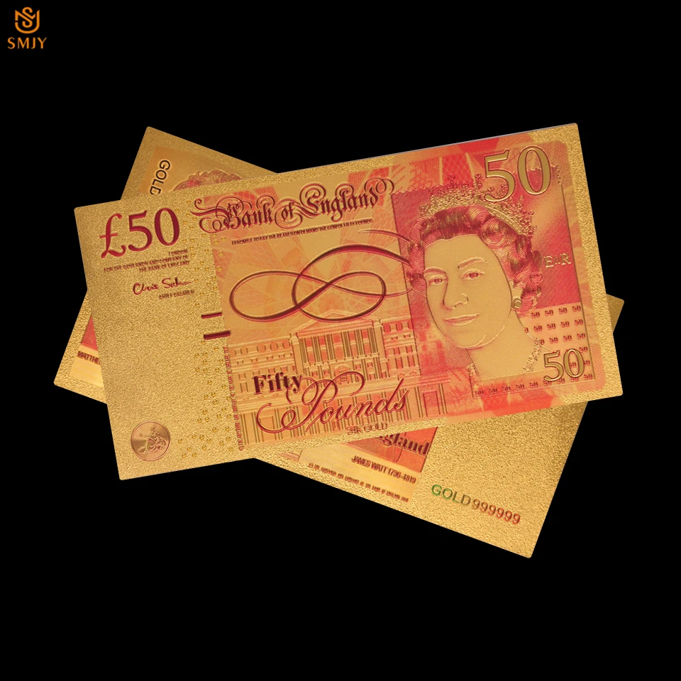 Евро валютная бумага британские золотые банкноты 50 фунт Золотая фольга для сбора