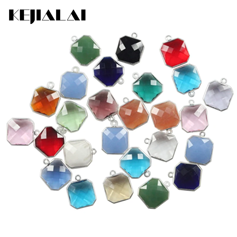 

Square Shape Colourful Faceted Connector Pendent Crystal Bezel Connector Crystal Charm High Quality For Jewelry Making 16*16mm