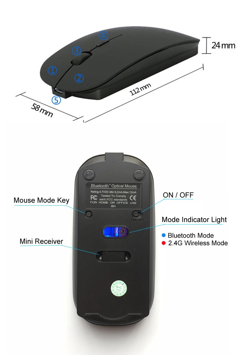 Беспроводная мышь 1600 DPI Bluetooth 4 0 + 2 ГГц двойной режим перезаряжаемая ультратонкая