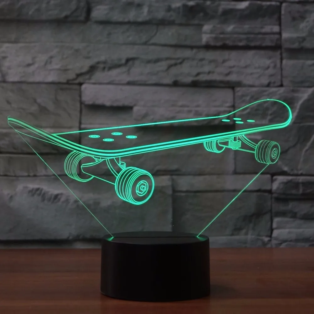 7 цветов Изменение модель со скейтбордом 3D светодиодный Ночной светильник