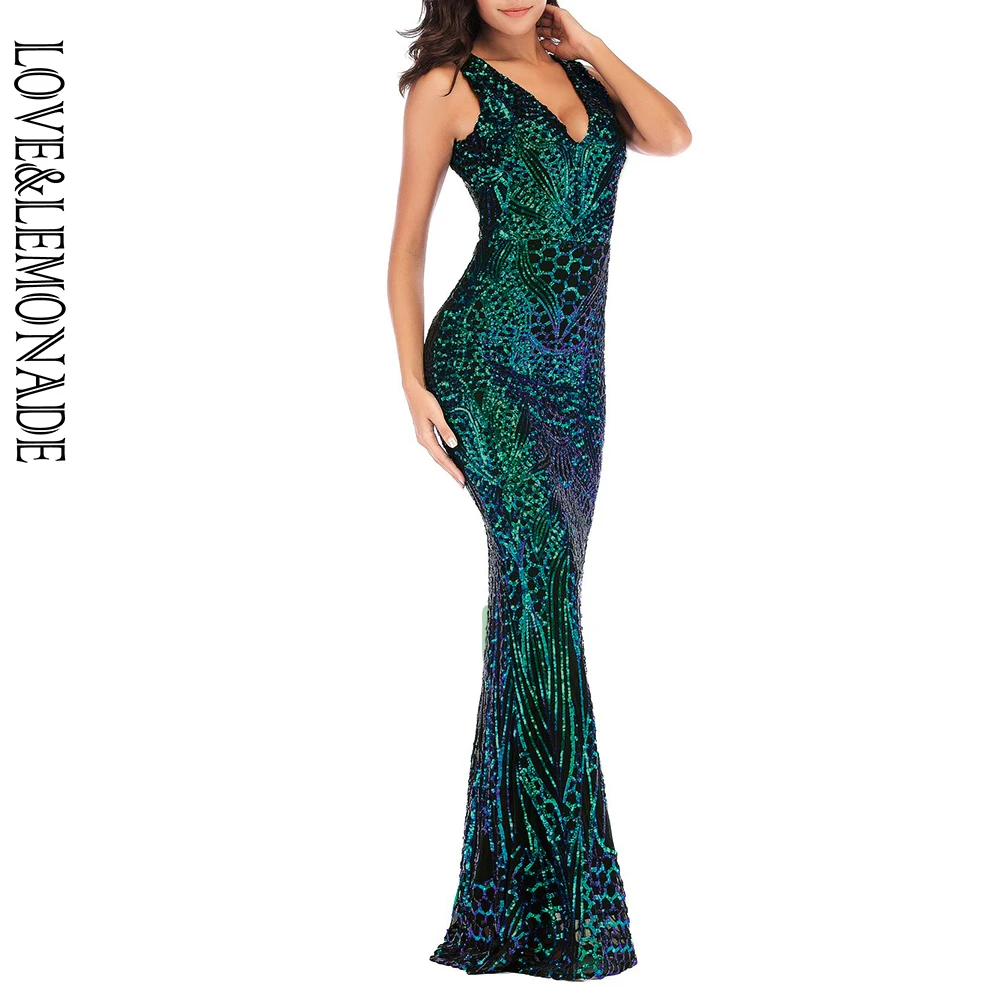 LOVE & LEMONADE Сексуальные Зеленые v образным вырезом геометрические узоры Блестки