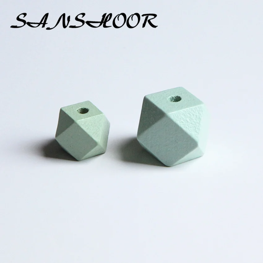 Light Green 15 SANSHOOR, персонализированные шестиугольные радужные деревянные бусины, геометрическое дерево, ремесло для Diy, брелки для ключей, Женские Ювелирные изделия, Микс 15 мм 20 мм 40 шт - Цвет: Light Green 15