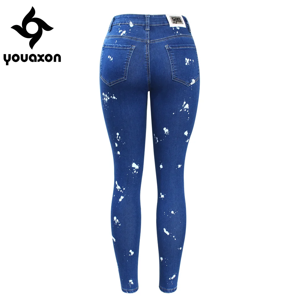 Джинсы Youaxon размера плюс грязные джинсы с цветочной вышивкой женские эластичные - Фото №1
