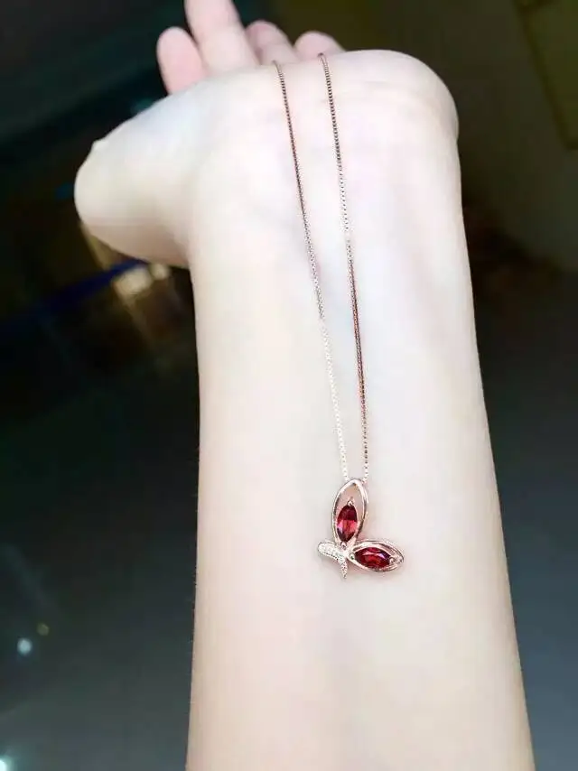 

natural red garnet stone pendant 925 Sterling silver Natural gemstone Pendant Necklace trendy simple lovely dragonfly jewelry