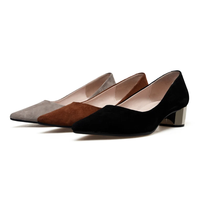 

Genuine leather shoes women concise style women pumps big size shoes women chunky high heels shoes ladies pointed toe pumps