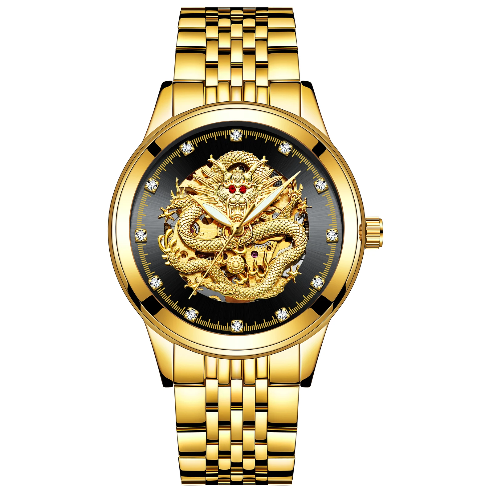 

Top Brand Men Mechanical Luxurious Automatic Winding Watch Waterproof Skeleton Hollow Gold Dragon Clock Relogio Masculino