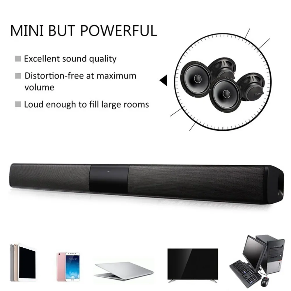 Большая мощность 20 Вт HIFI Портативный беспроводной Bluetooth динамик стерео Саундбар TF FM USB Сабвуфер Колонка для компьютера ТВ телефона