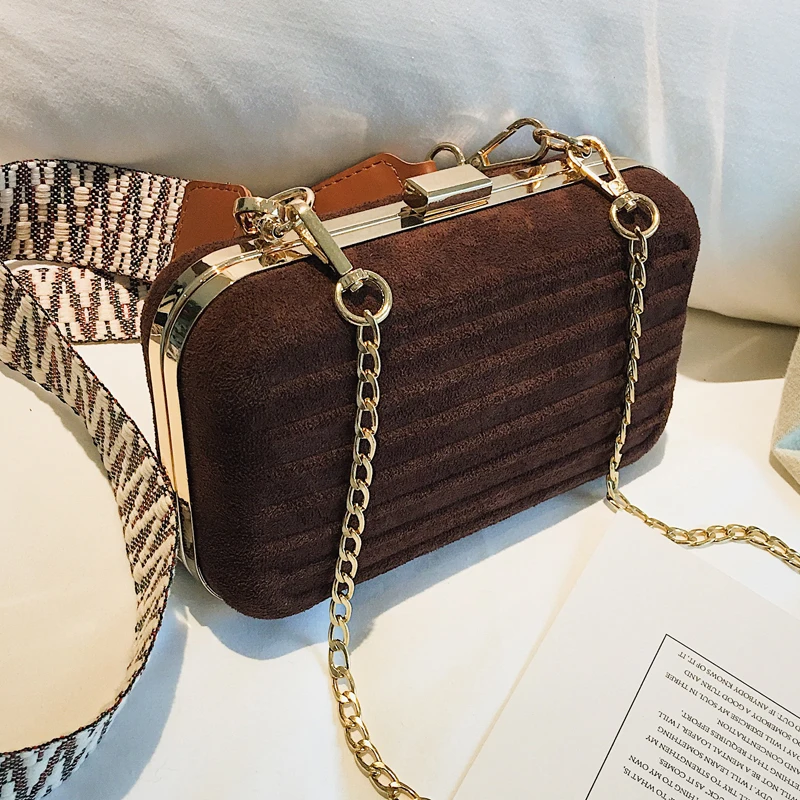 Fashion Box Стиль искусственной замши Сплетенные Плед дамы клатч плечевой Цепочки