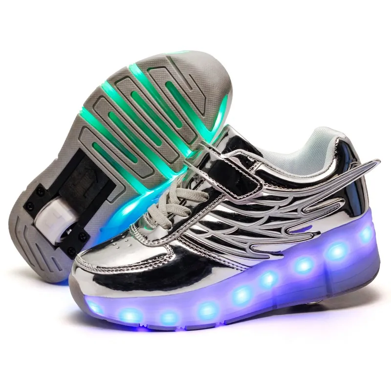

Gold Pink Blue USB Charging Fashion Girls Boys LED Light Roller Skate Shoes For Children Kids Sneakers With Wheels One wheels