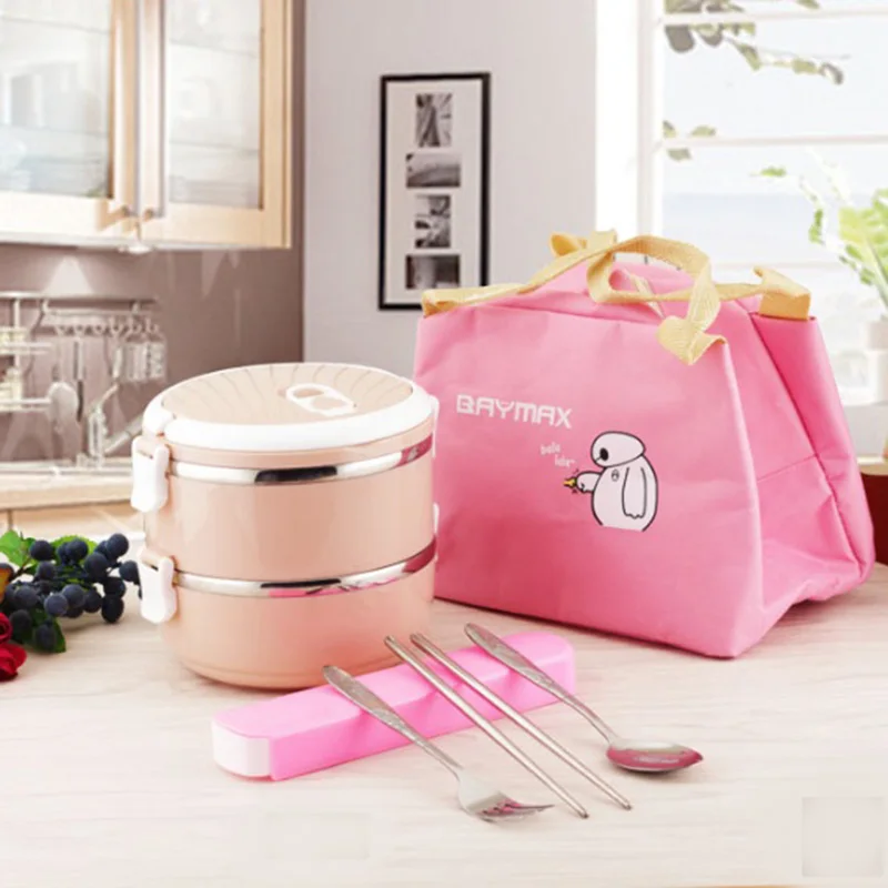 Pink 2 Layer Горячая Ланч-бокс для детей школы детей 304 из нержавеющей стали пищевой контейнер пластиковая коробка для бенто термальный Ланчбокс - Цвет: Pink 2 Layer