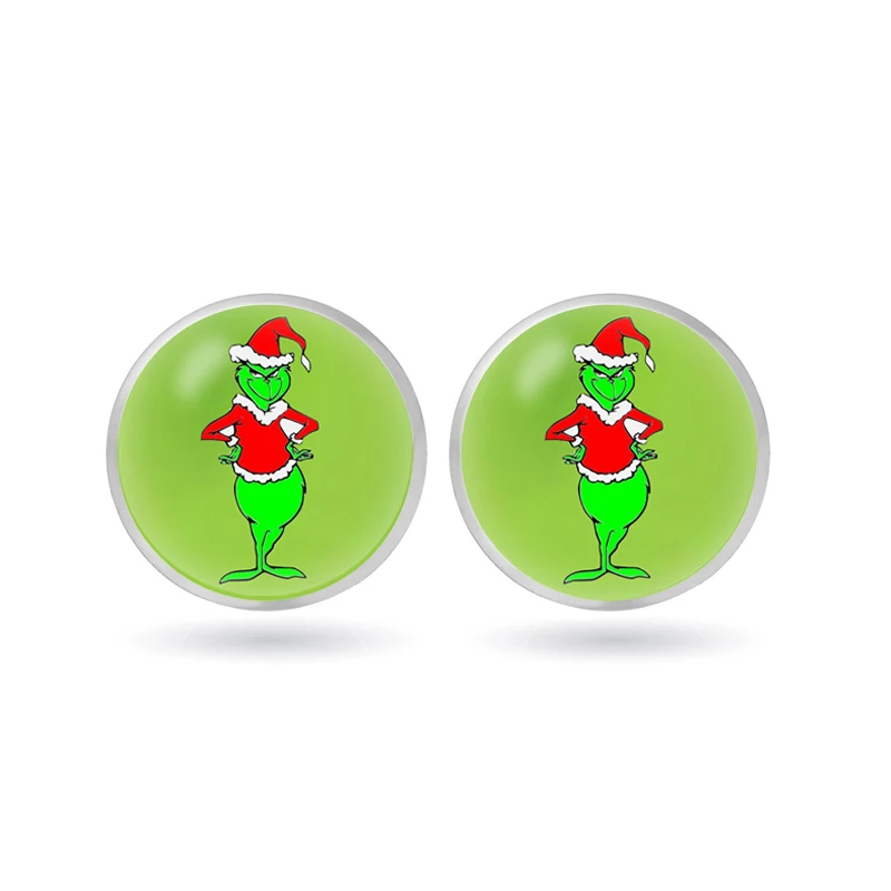 Новые серьги гвоздики Grinch стеклянные круглые в виде животных ювелирные изделия