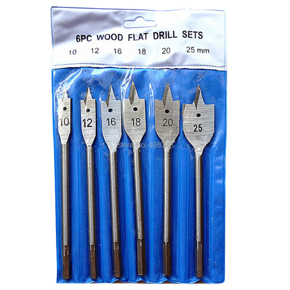 

6pc Wood Flat Drill Sets 10mm 12mm 16mm 18mm 20mm 25mm Paddle Flat Wood Boring Drill Bit Set Power Tools With Hex Shank