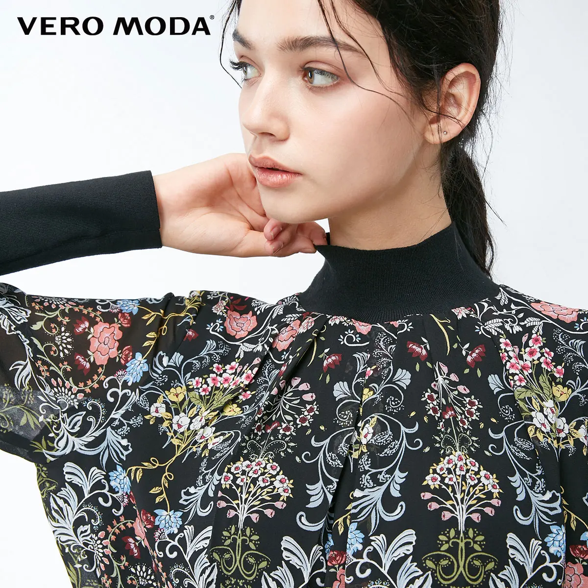 Vero Moda новые женские сплайсированные цветочные печати плиссированные с длинными рукавами Шифоновые Топы | 318351501