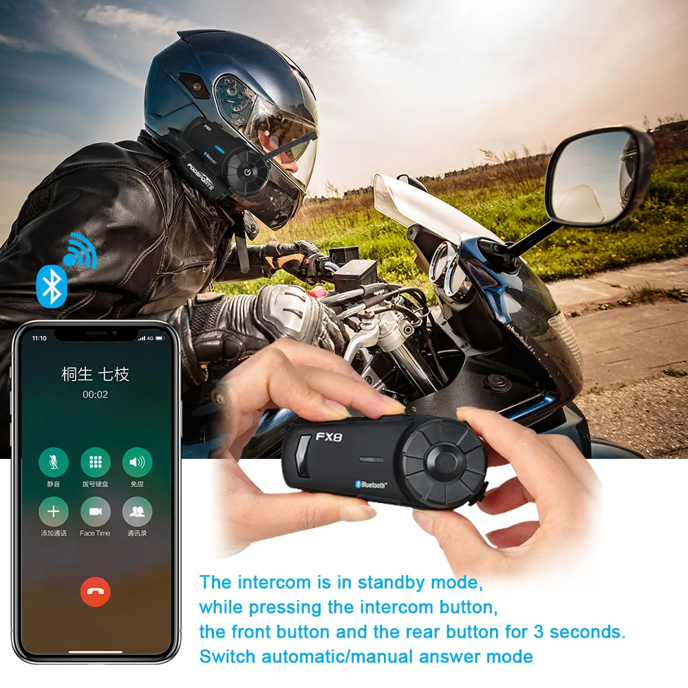 Fodsport FX8 мотоциклетный шлем гарнитура 8 Rider Group Talk 1000 м Bluetooth Мото домофон беспроводной BT переговорные с FM радио