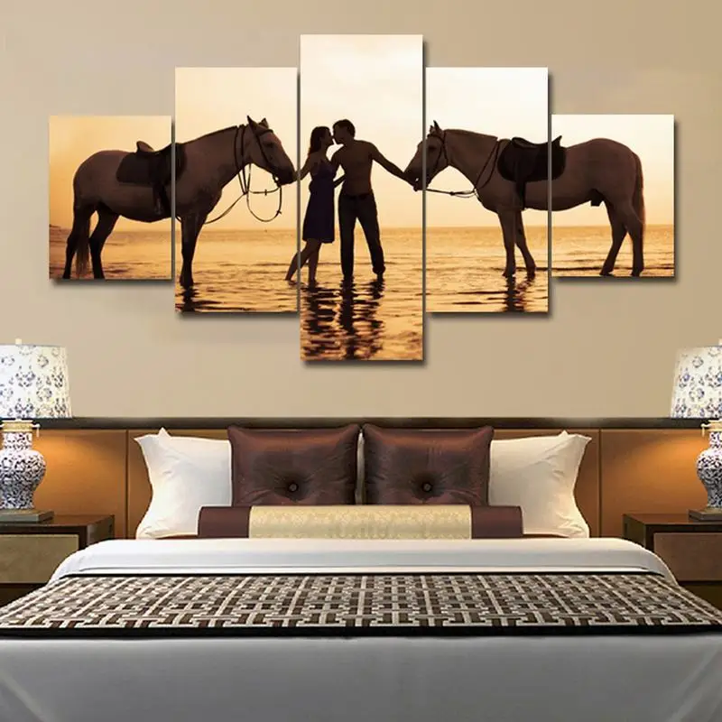 5 шт. модульная Приморский тянуть лошадь целующаяся парочка холст печати Плакаты