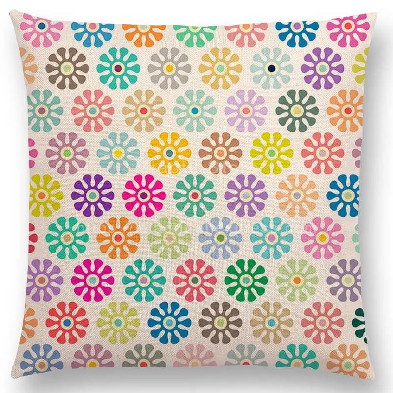 Lovely Geometric Pattern Cushion Cover Pastel Triangles Diamond Colorful Flowers Dots Stars Rainbow Wave Sofa Throw Pillow Case | Дом и сад