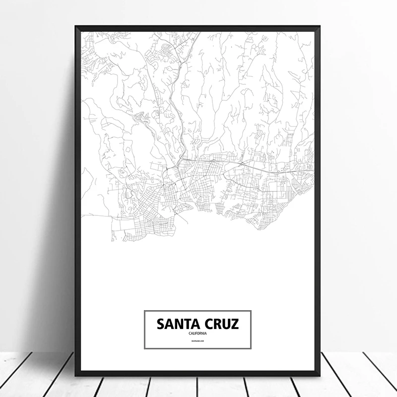 

Santa Cruz, California, United States Black White Custom World City Map Poster Canvas Print Nordic Style Wall Art Home Decor