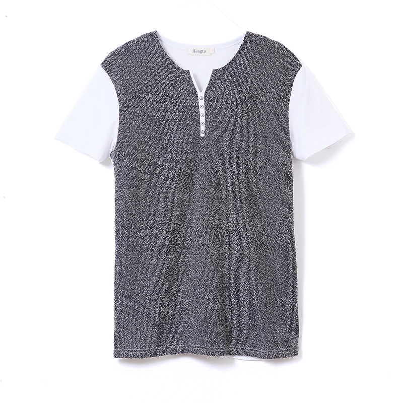 ACEMIRIZ Men Patchwork T-Shirt Short Sleeve Slim Tees Button Solid Man Casual Blue Gray White 2017 Summer Hot Sale Tshirt 2166 | Мужская