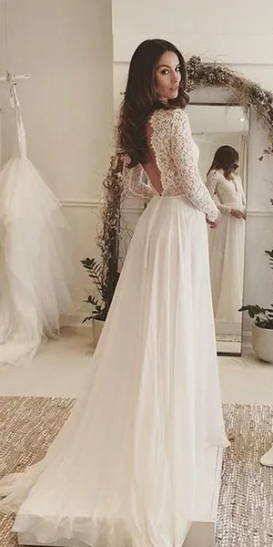 Женское шифоновое платье It's yiiya белое пляжное с открытой спиной длинным рукавом