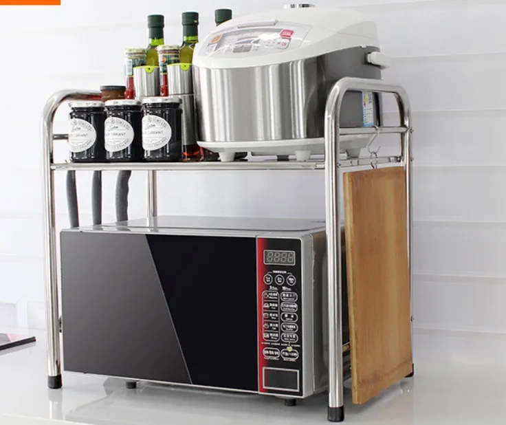

Stainless Steel 2 Tier Multi-function Kitchen Storage Shelf Table Rack Microwave Oven Rack Shelf organizer 35x50x52-70cm B508