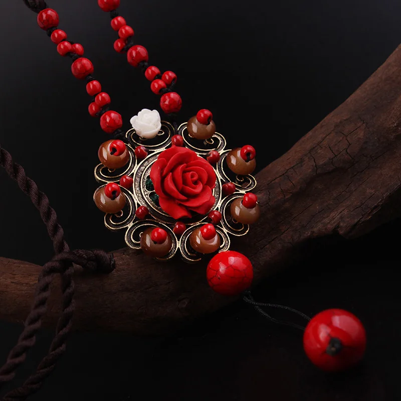 Ожерелье свитер с оплеткой из красных стеклянных камней новое модное этническое