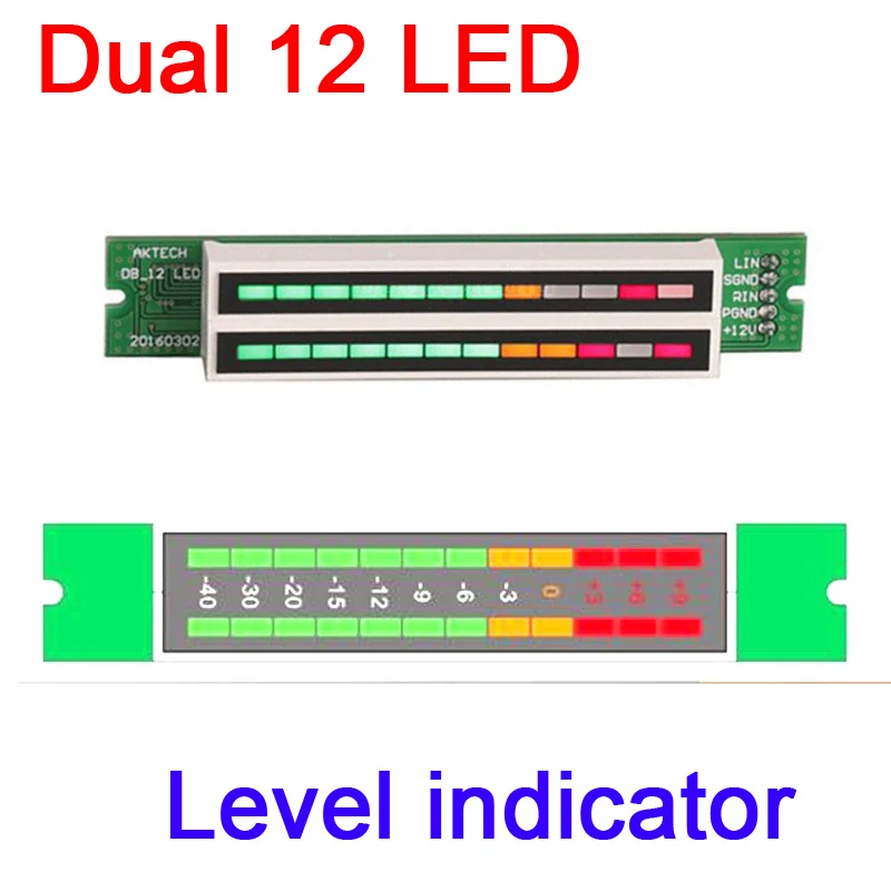 

Dual 12 LED Stereo Level indicator AGC Amplifier Volume Spectrum Display VU Meter Lamps Light GOB Speed Adjustable NEW