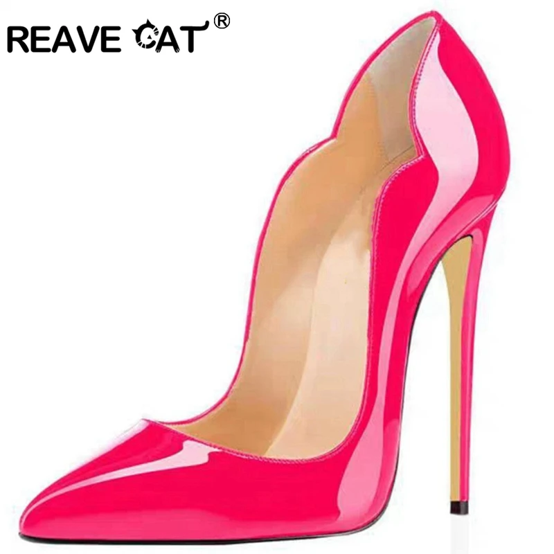 REAVE CAT/Новинка года; сезон весна-лето; женская обувь на высоком каблуке с острым носком без застежки; женская обувь из лакированной кожи с закрытым блеском; большие размеры; A1807