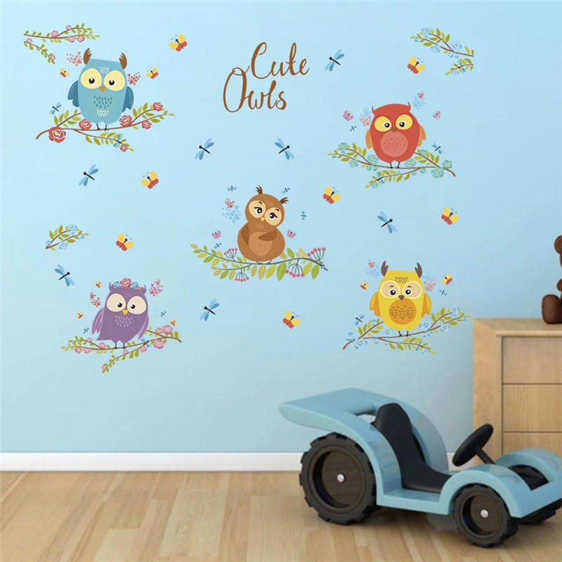 

funny owls on a branch wall decals bedroom nursery home decorations cartoon animals wall stickers pvc mural art diy wallpaper