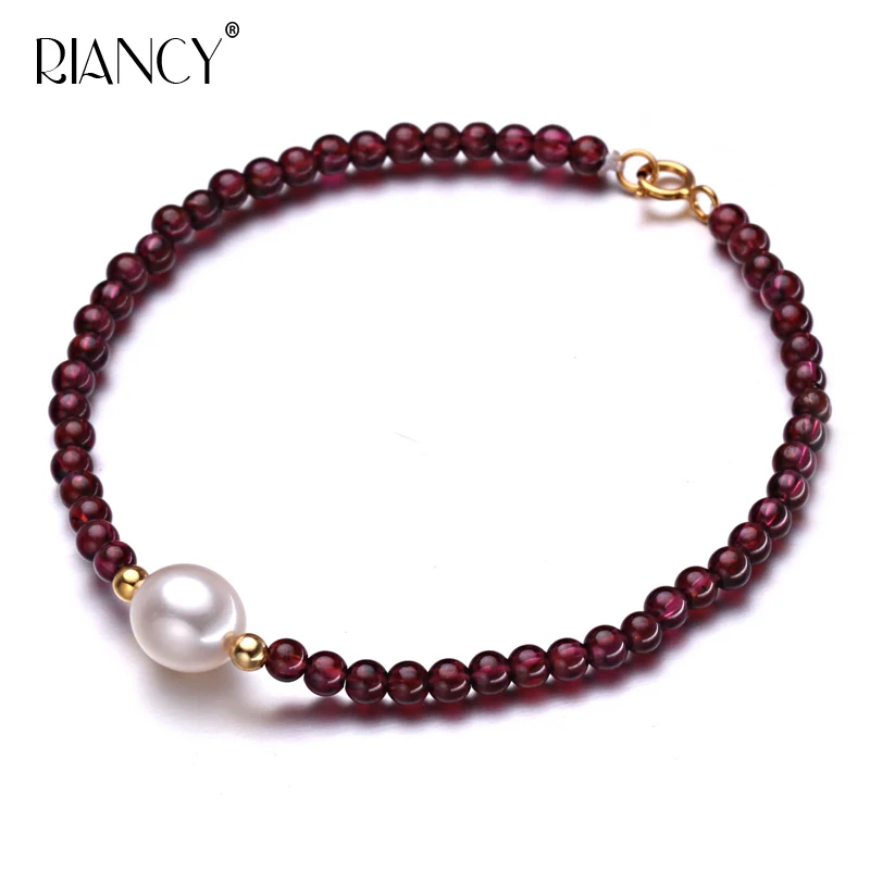 

Real Natural Freshwater white Pearl Bracelets Fashion 3mm Garnet Bracelet Jewelry,925 Streling Silver Pearl Bracelet For Women