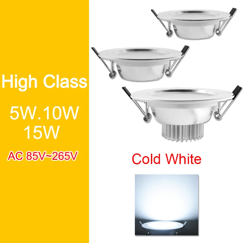 Cold White HighClass Потолочный светильник 3 Вт 5 Вт 9 Вт 12 Вт 15 Вт 18 Вт Светодиодный светильник серебристо-белый ультра тонкий алюминиевый AC110V 220 в 240 В Круглый Встраиваемый светодиодный точечный светильник - Испускаемый цвет: Cold White HighClass