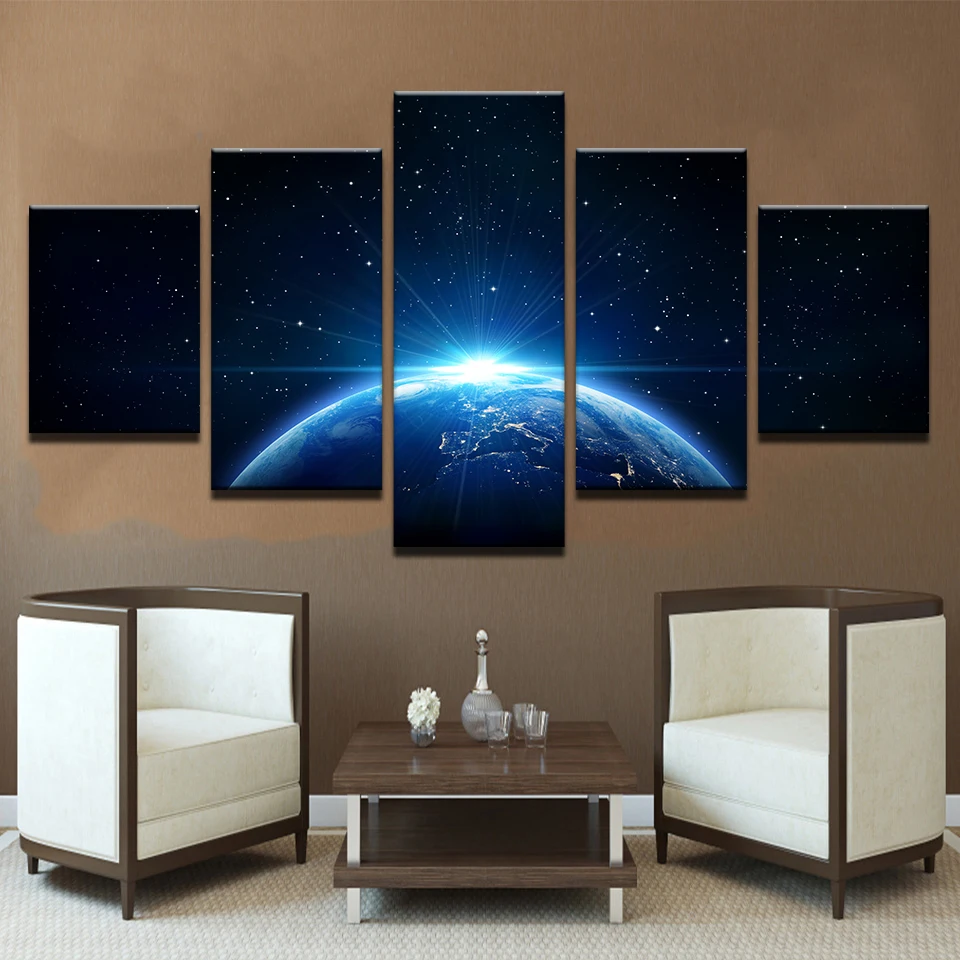 Печать на холсте Картины Wall Art Home Decor 5 шт. Вселенная земля плакат &quotПланета&quot