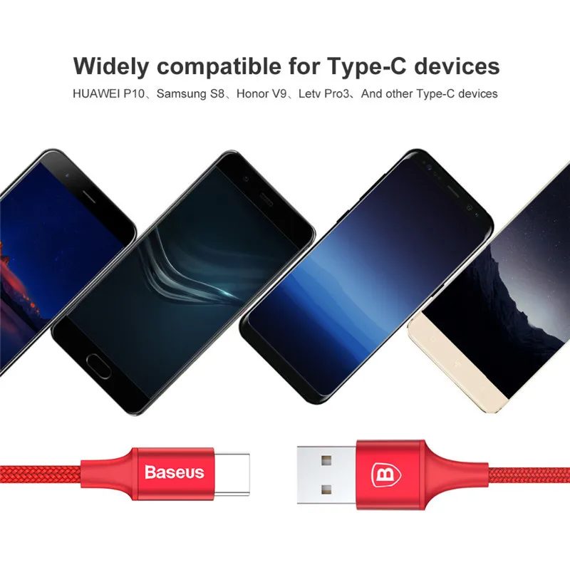 Baseus Nylon USB Type-c Charging Cable For Samsung Xiaomi Huawei Oneplus Data Sync Fast Charger 25cm1m 2m USB-C LED lights | Мобильные