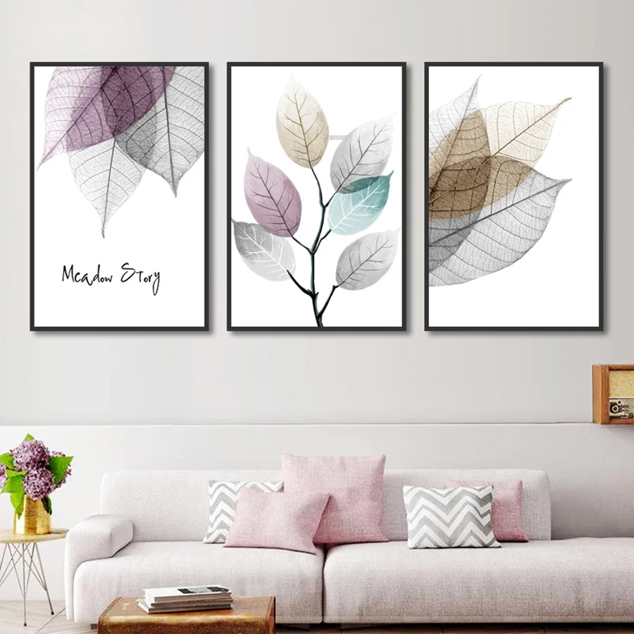 Modern Simple Small Fresh Leave Home Decorative Painting Framed Modular Picture Wall Art Canvas Poster for Living Room | Дом и сад