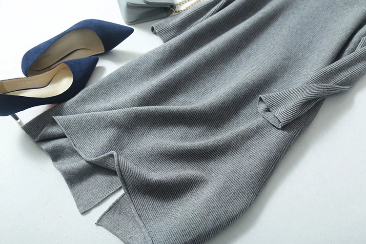 women's fashion wool knit mid-long pullover sweater dress half-high collar wide waist H-style drop-shoulder sleeve S-2XL | Женская