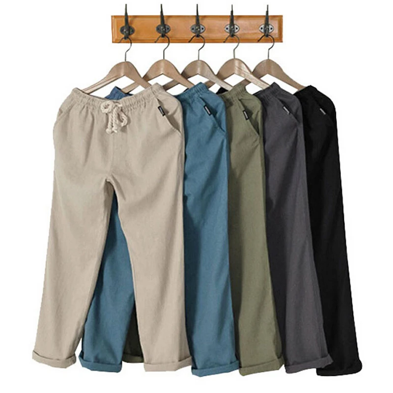 Новые летние льняные пять цветов повседневные штаны мужская твердые тонкие