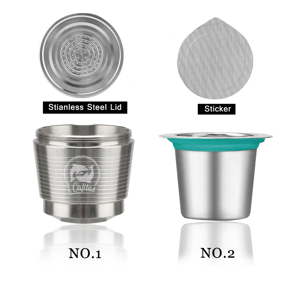 Многоразовые кофейные капсулы Nespresso из нержавеющей стали, два типа, многоразовые кофейные капсулы с одноразовыми наклейками, фольга, Кофеварка