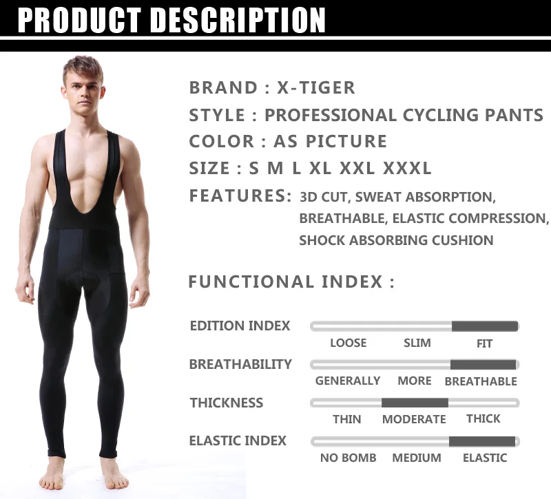 X-Tiger полностью черный 5D гелевый коврик Pro для велоспорта нагрудник брюки MTB велосипед велосипедные брюки анти-пот горный велосипед нагрудник брюки