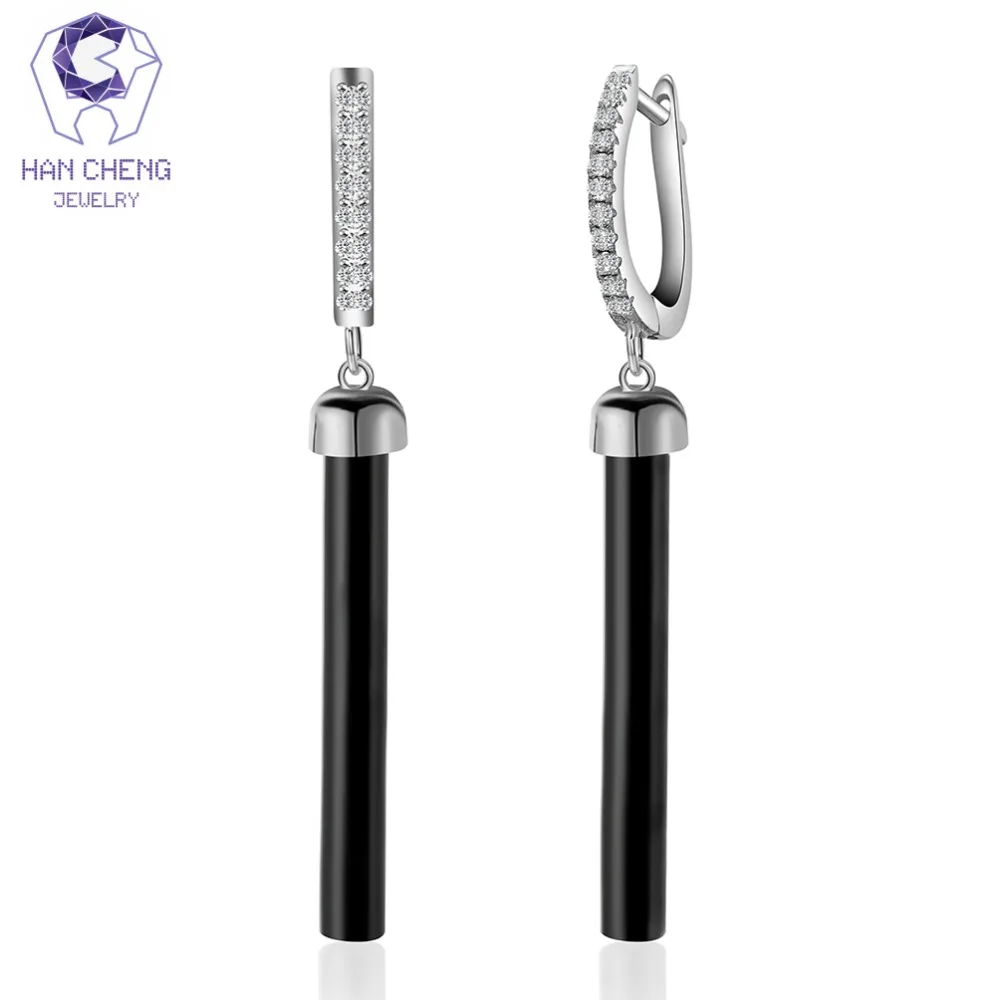 HanCheng цилиндрические золотые Висячие длинные висячие серьги с фианитами ААА