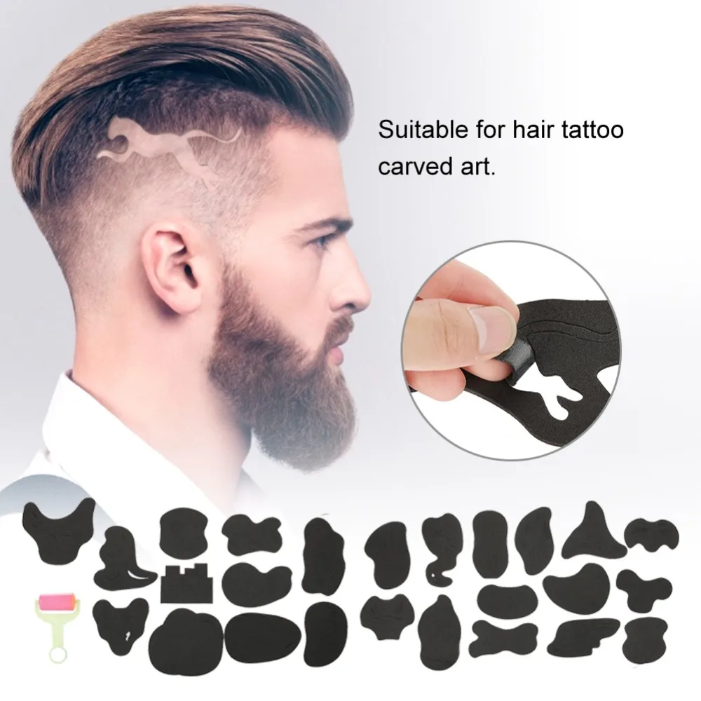 

25pcs Hair Trimmer Tattoo Template Carved Coloring Pattern Stencil Tattoo Barber Salon Hair Styling Tools Tattoo Stickers Supply